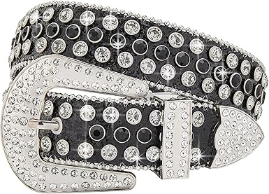 Men Fashion Rhinestone Belt Western Bling Studded Design Leather Diamond Belt for Jeans