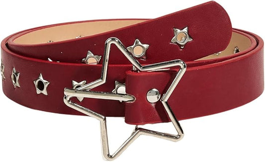 DrillZ Y2K Punk PU Leather Belt for Women Star Pattern Buckle Belt for Jeans Dress