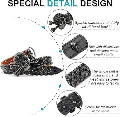 DrillZ Skull Genuine Leather Belt, Punk Y2K Style, Unisex